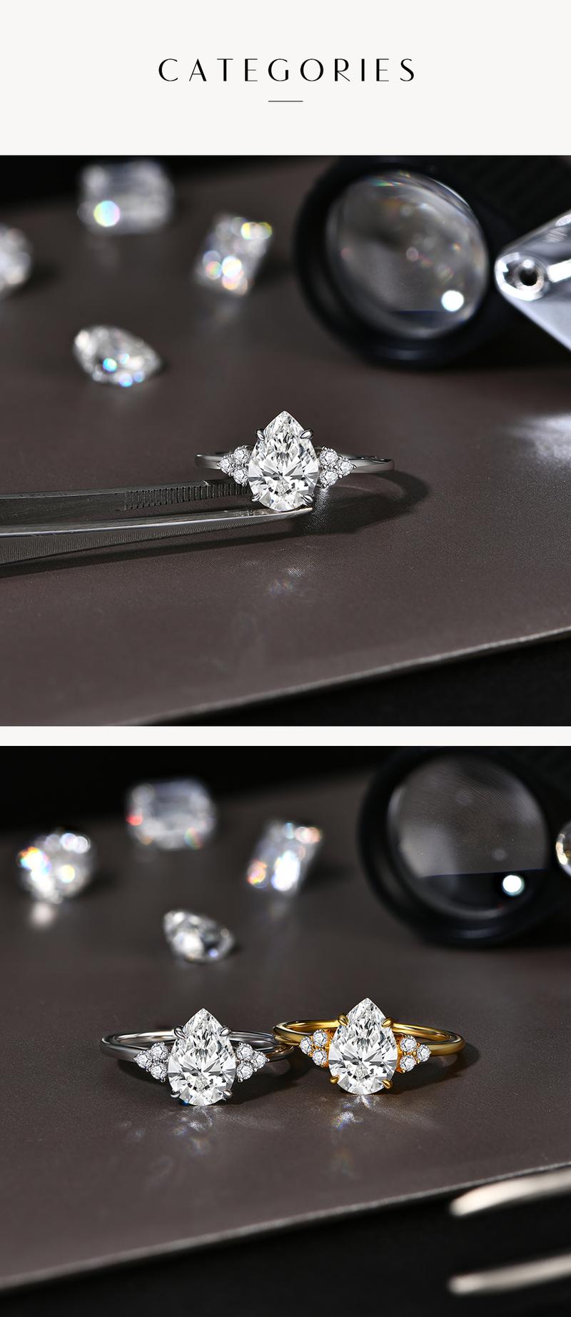 Luxury 2.0ct Synthetic Moissanite Rings for Women D VVS1 Pear Shape Engagement Wedding Fine Jewelry Gift R118