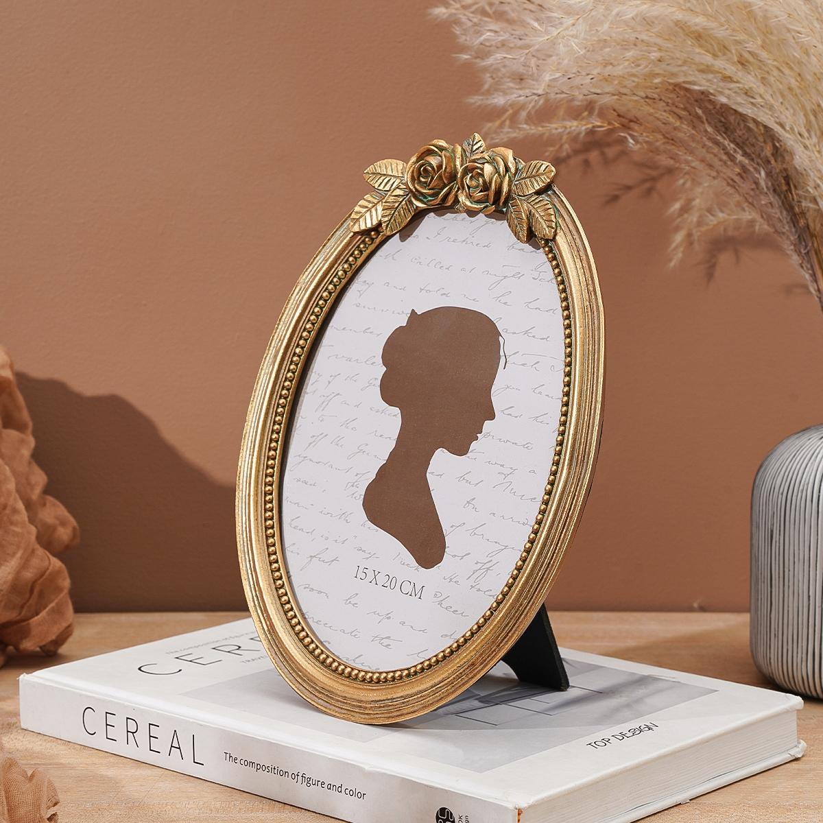 Modern Creative Resin Oval Rose Frame, Simple Home Desktop Decor, Photo Frame for Bedroom Office Study Desk