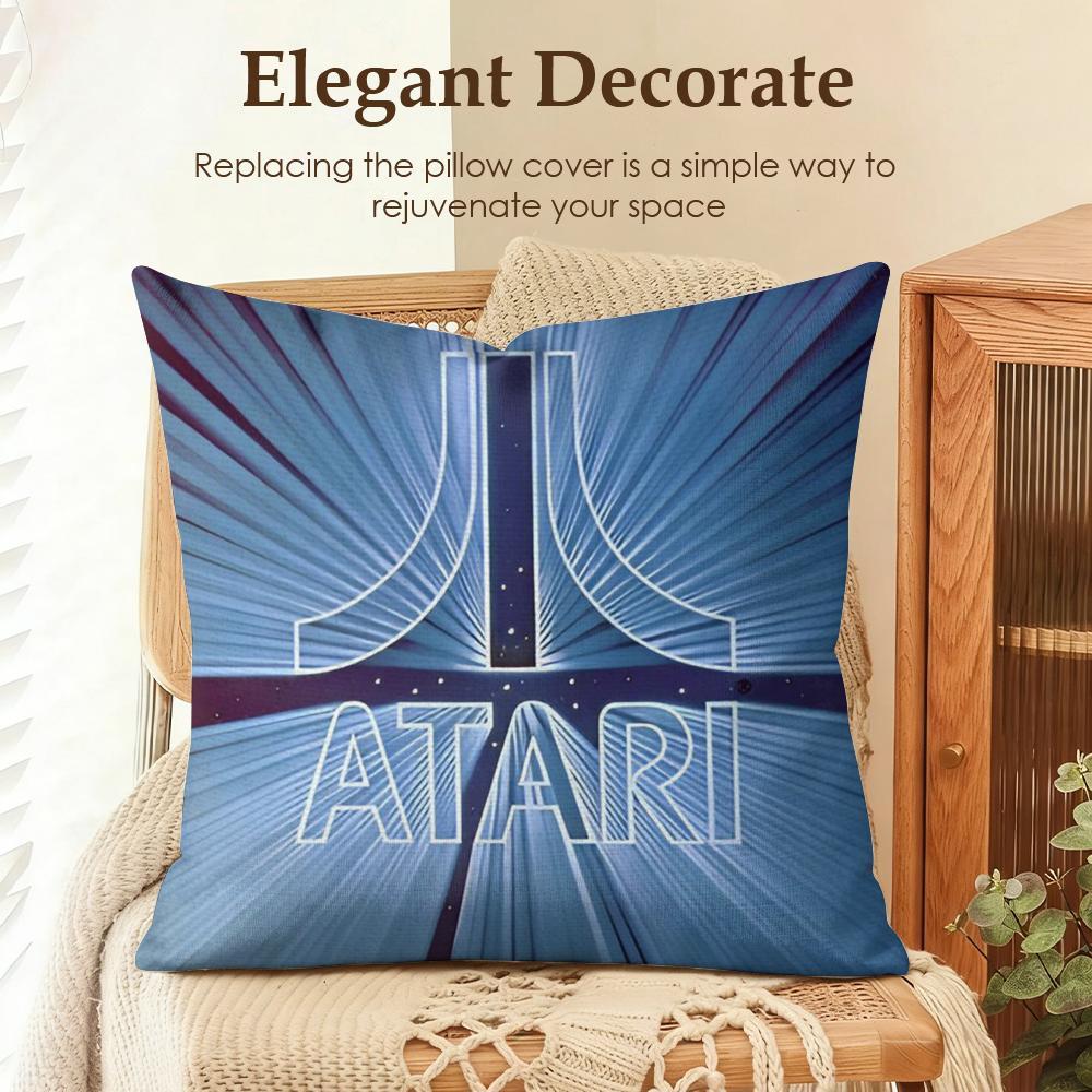 Famous Game Company A-Atari Cushion Cover Natural Linen Cushion Cover, Summer Cool Double-Sided Digital Print Pillow Case with Hidden Zipper, Soft Breathable Machine Washable Throw Pillow, Fresh Home Decor for Living Room Bedroom Sofa Couch Gift