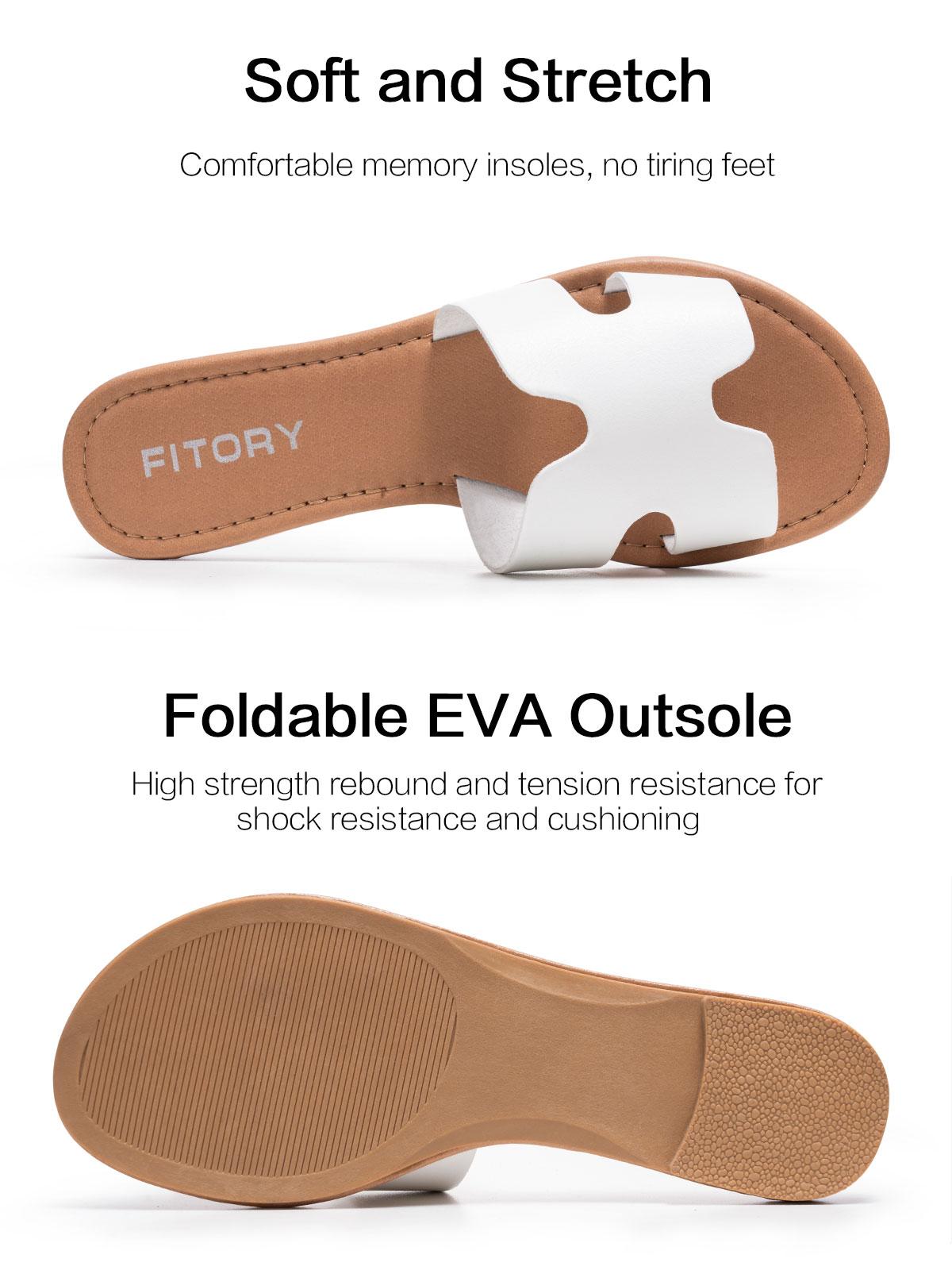 FITORY Women’s H-Shaped Casual Flat Slippers,Comfortable Lightly Sole Round Toe Cutout Design,Fashion Light weight Slip On Slide Sandal for Spring Summer