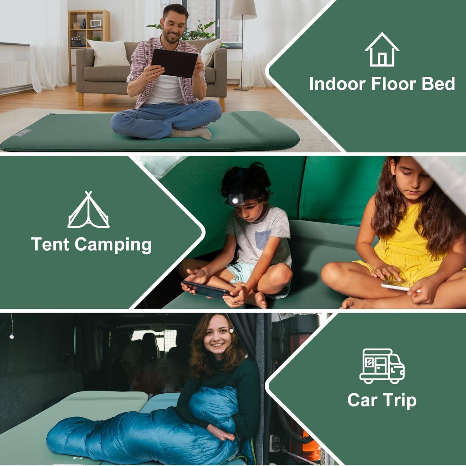 Self Inflating Sleeping Pad with Electric Pump, 3.14" Ultra-Thick Memory Foam Sleeping Mats for Camping,Easy Inflate&Deflate,9.5 R-Value Insulated Camping Mattress Pad with Pillow for Car Travel Tent Self Inflating Sleeping Pad with Electric Pump, 3.14" Ultra-Thick Memory Foam Sleeping Mats for Camping,Easy Inflate&Deflate,9.5 R-Value Insulated Camping Mattress Pad with Pillow for Car Travel Tent