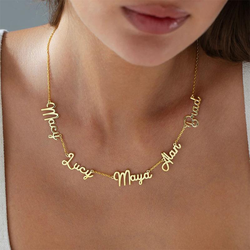 FF0014 New Store Opening |   Free Shipping | Mom Jewelry with Kids Names Multiple Names Custom Cut Necklace Personalized Gift Stainless Steel Letter Necklace For Mother's Day Anniversary Valentine's Day | Custom pendant
