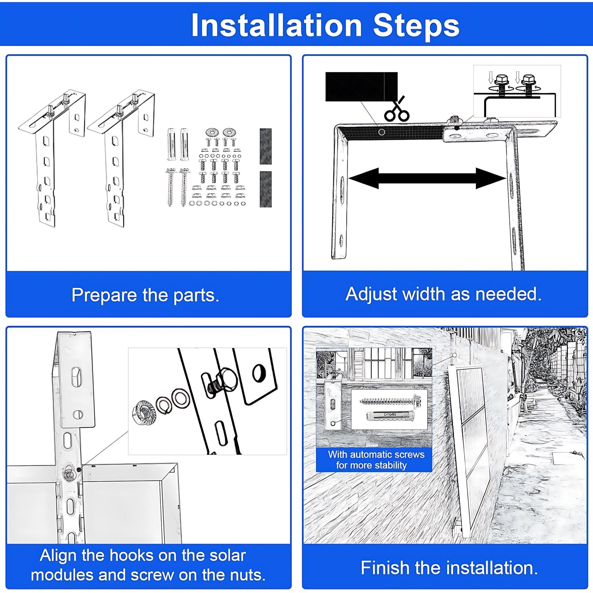 Balcony Solar Panel Mounting Bracket Kit, No-Drill Hooks for Square Railings, Rust-Proof & Damage-Free, Easy Installation for Home PV Systems. Efficient & Durable Balcony Solar Mounts.