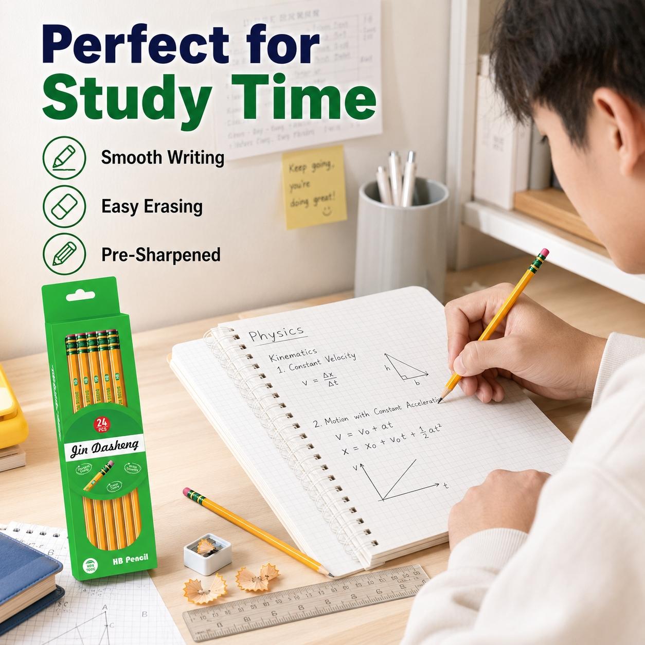 12/24PCS Pre-Sharpened HB Pencils Set, Yellow Hexagonal Wooden Writing Pencils with End Eraser, Smooth Graphite Lead, Easy Sharpening and Comfortable Grip for Students, School Supplies, Drawing, Sketching, Notes, Exams and Office Use