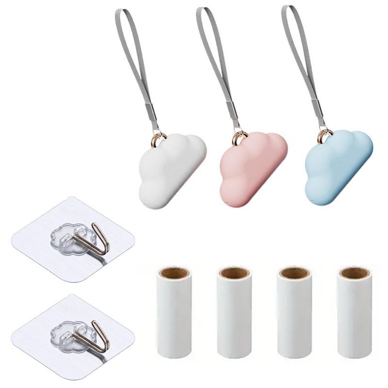 Compact Cloud Pile Remover with 4 Replacement Rolls and 2 Hooks, Washable Pet Hair Extractor for Clothes, Home Decor, Car Seats, Pile Brush