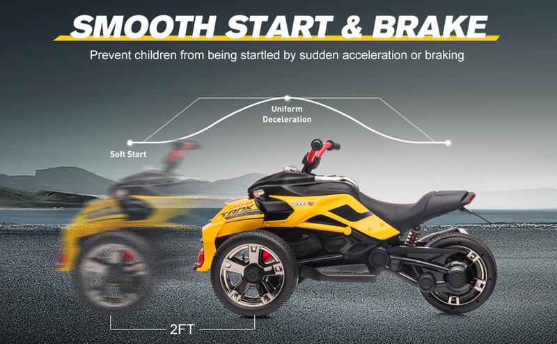 Kids 3-Wheeler ATV Motorcycle XB-3118 12V Electric Ride-On Toy with LED Lights, Bluetooth, MP3, EVA Tires, Spring Suspension, Soft Start for Ages 3-8 Sturdy Handlebars Control Durable Astm Certification Plastic Safety