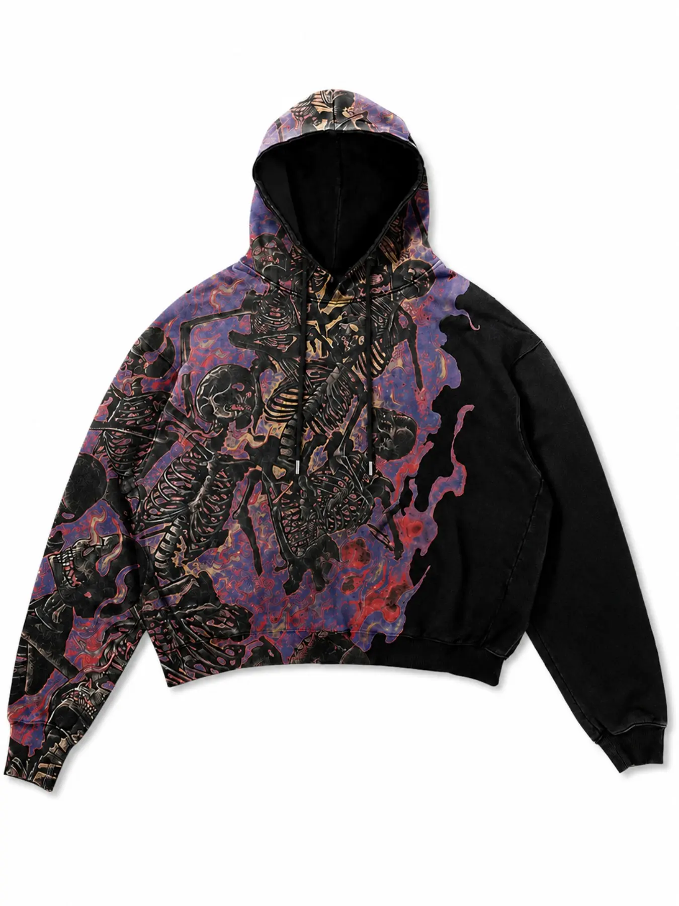 Men's Hooded Sweatshirt, Gothic Skull Print Pullover, Vintage Wash Streetwear, Perfect for Hip Hop Parties and Daily Wear