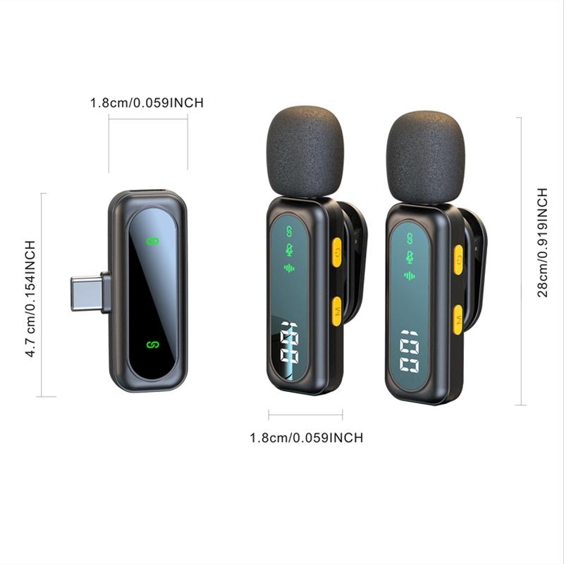 J21 Wireless Lapel Microphone, Live Streaming Mic, Plug-And-Play, Auto Pairing, Magnetic Clip, LED Display, Smart Noise Reduction, for iPhone Android USB Devices