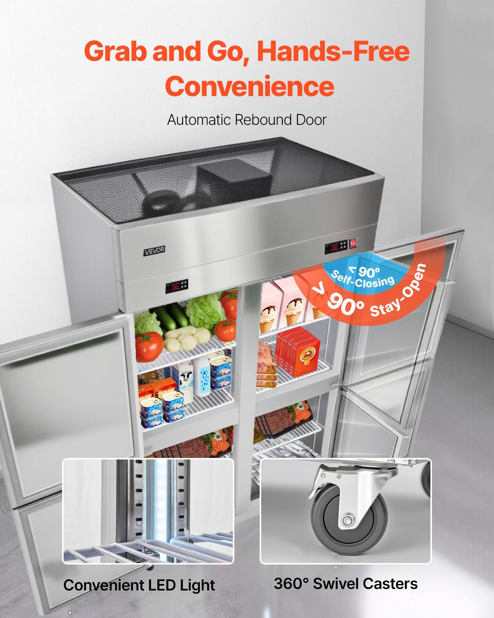 Commercial Refrigerator and Freezer Combo 48"W, 31 Cu. Ft Stainless Steel Upright Freezer/Refrigerator with 4 Doors, Auto-Defrost, 6 Adjustable Shelves, UL Certified