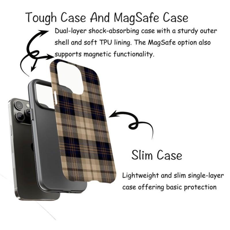 Navy Plaid Phone Case, Classic Tartan Check Cover, Neutral Preppy Aesthetic, iPhone 17 16 15 14 13 12 11 Pro Max, Striped Pattern