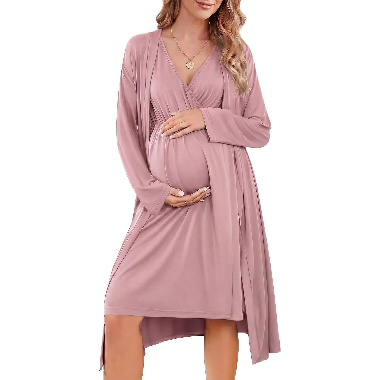 Maternity Nursing Gown and Robe Set Labor Delivery Hospital 2 Piece Postpartum Nightgowns Breastfeeding Lounge Set