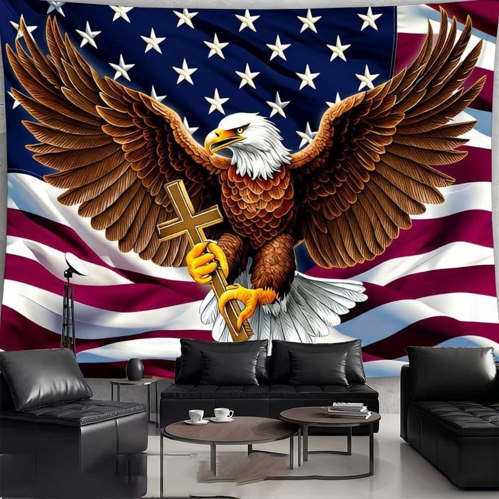1PC Independence Day eagle tapestry wall decoration perfect for creating a patriotic home atmosphere ideal for bedrooms and living rooms enhances celebrations and gatherings vibrant stars and stripes design with majestic eagle suitable for uplifting home