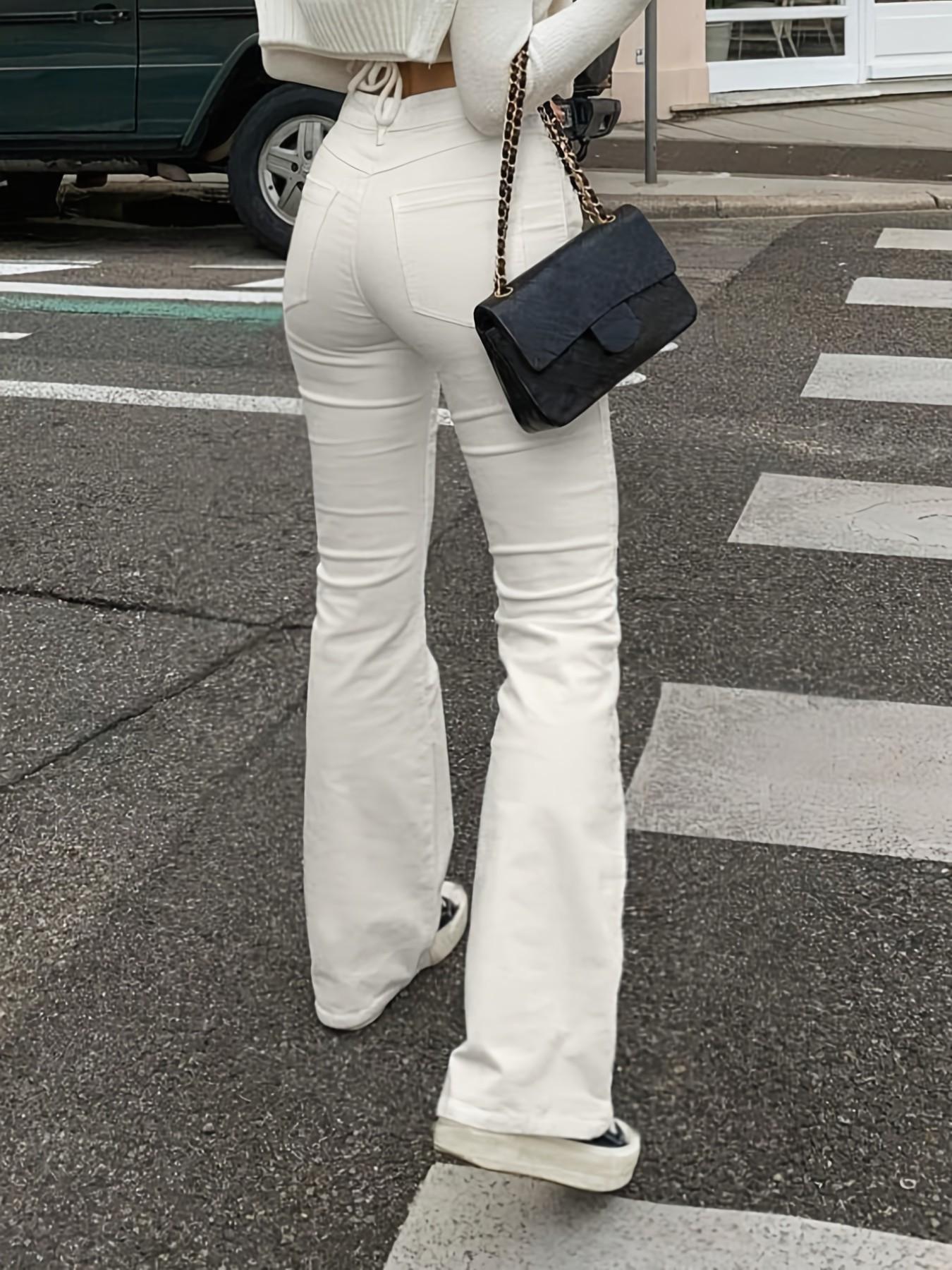 High Waist Flare Jeans for Women, Womenswear Elastic Bootleg Pants, Y2K Street Casual Vintage Fashion, Comfortable and Stylish