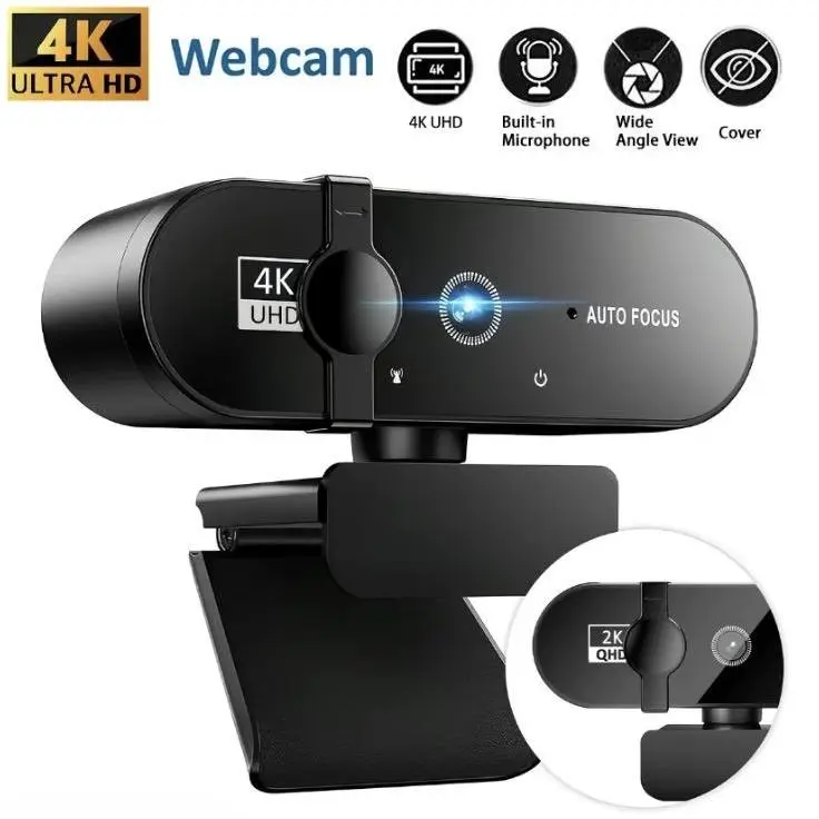 4K USB Webcam with Privacy Cover, Auto-Focus, Auto-Exposure, 360° Rotate, USB Port & Universal Compatibility for Online Learning, Remote Work Streaming,sohochic