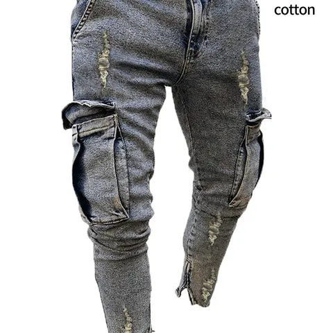 Men's Slim Fit Stretch Denim Jeans, Ripped Streetwear Jeans, Ripped Skinny Design, Vintage Raw Hem Style, Straight Leg Fashion, Comfortable Elastic Waist, Casual Wear