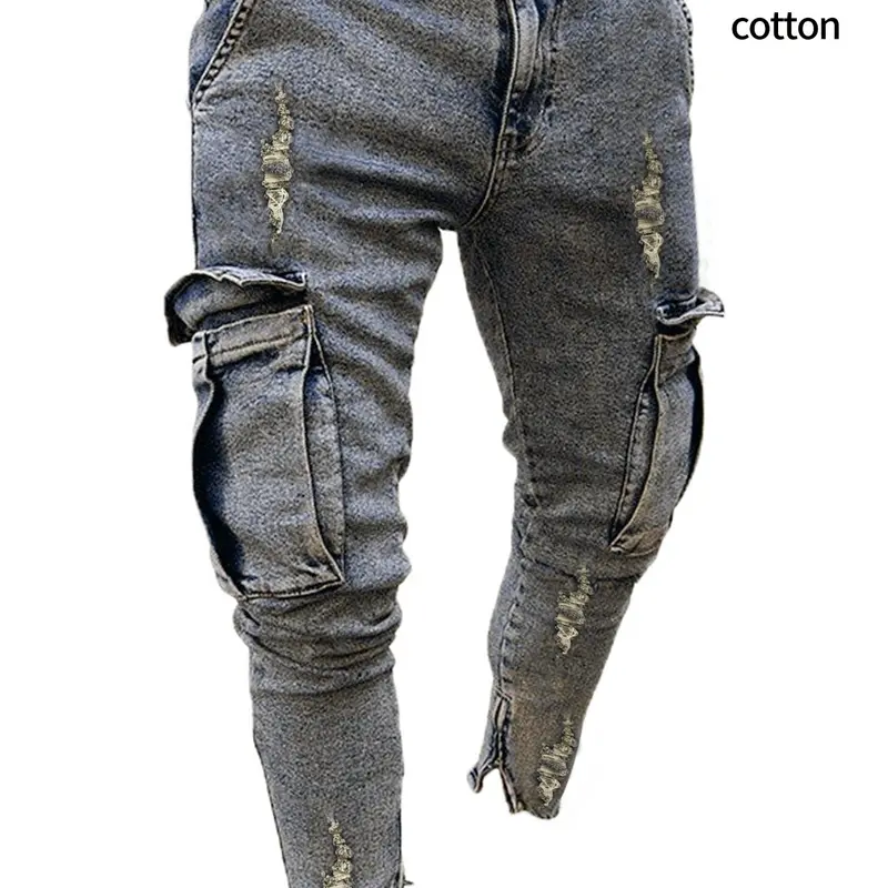 Men's Slim Fit Stretch Denim Jeans, Ripped Streetwear Jeans, Ripped Skinny Design, Vintage Raw Hem Style, Straight Leg Fashion, Comfortable Elastic Waist, Casual Wear