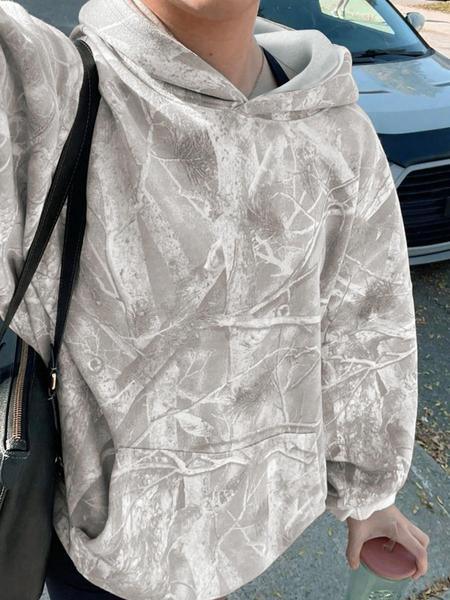 Unisex Casual Branch Print Hoodie, Long Sleeve Loose Fit Pullover, Graduation & Back-To-School Wear, Fall Fashion Streetwear