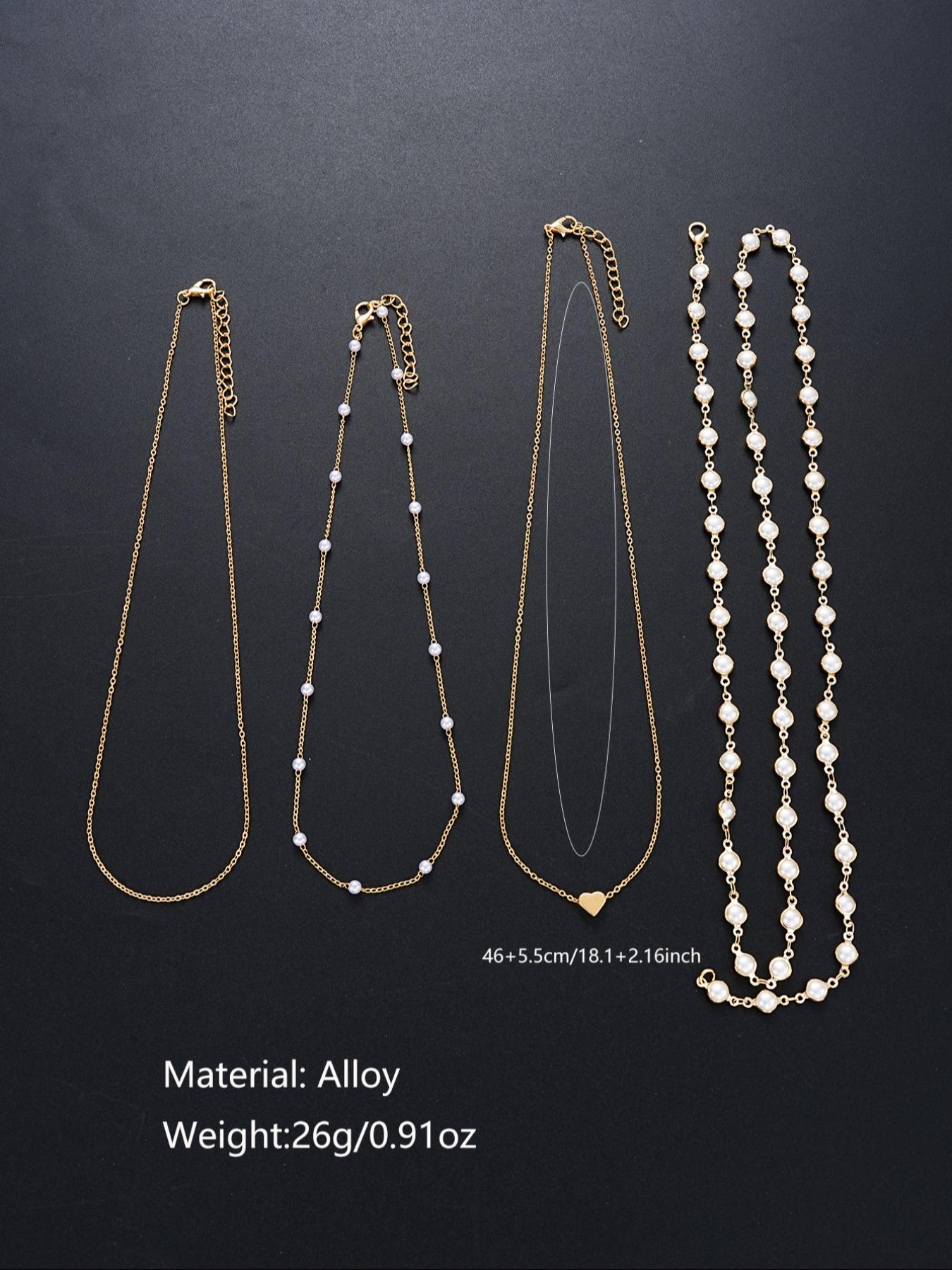 Women's Elegant Heart Pendant Necklace Set, Pearl Necklace Kit, Faux Pearl Y-Shaped Layered Chain Jewelry, Perfect Gift for Women Daily Wear & Parties