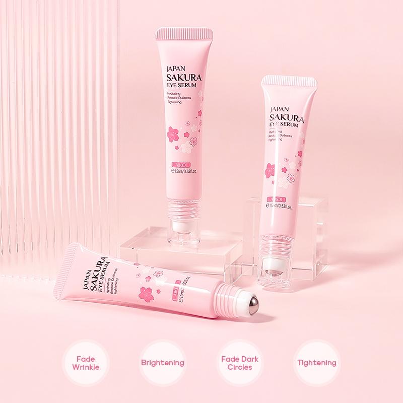 15ml Comfort Natural Sakura Extract Eye Serum & Eye Roller, 1 Count Skincare Eye Nourishing Cream, Eye Gel Cream for Under Eye Treatment, Facial Detailing Beauty Makeup Cosmetic Tool, Moisturize
