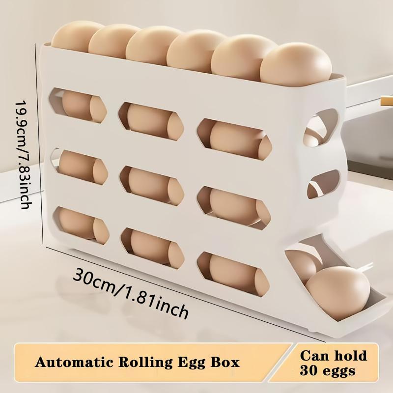 30-egg fridge rack - Automatic rolling fridge egg storage box, space-saving egg dispenser holder, 4-layer fridge egg rack, large-capacity fridge egg storage box (white) Easter gift Refrigerator Accessories (DM378-2723