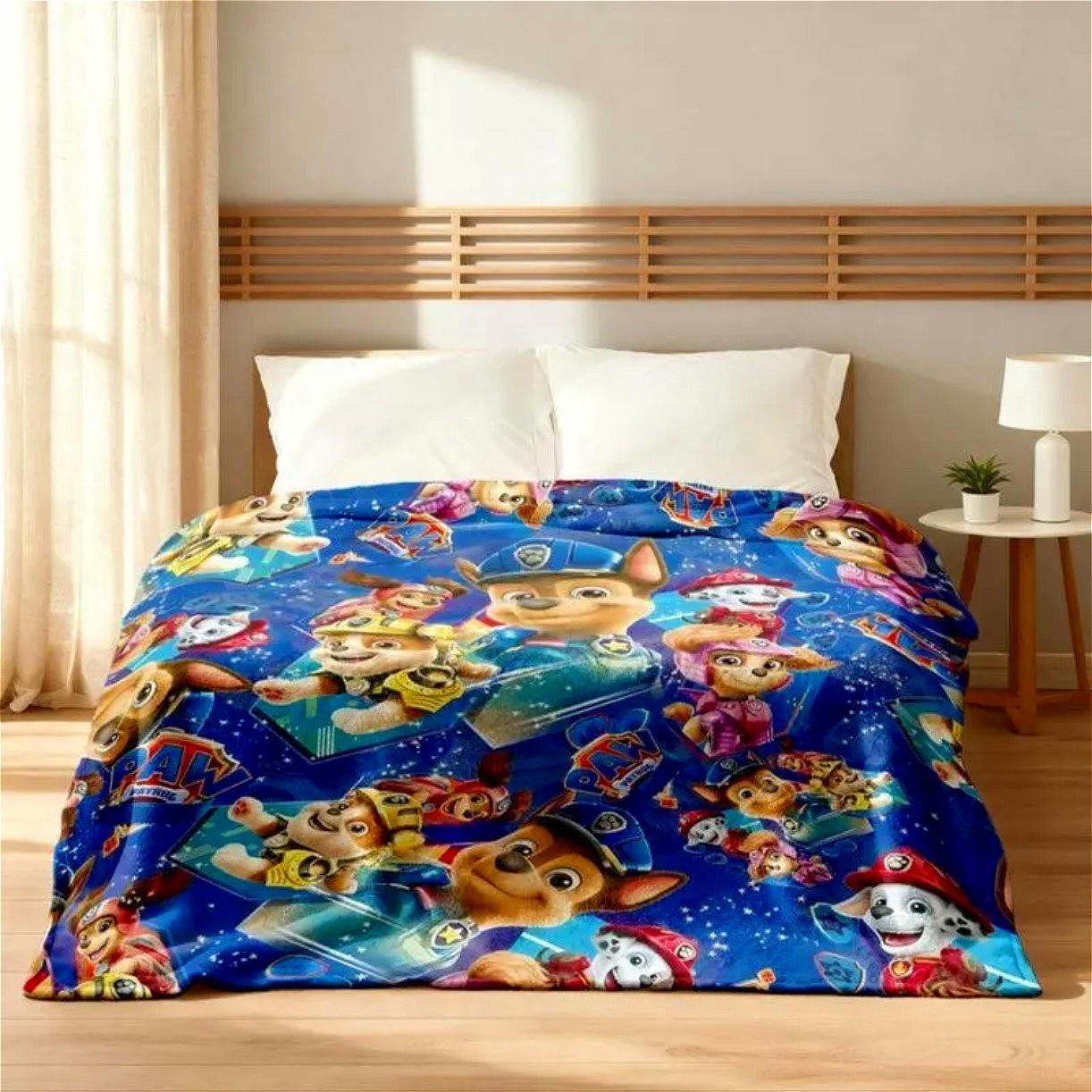 Cartoon Puppy Flannel Blanket for Kids & Adults, Cute Paw Patrol Inspired Cozy Throw Blanket, Ultra Soft Lightweight Plush Fleece Blanket for Bed Couch Sofa Toddler Bedroom Travel Nap Decor, Birthday Christmas Holiday Gift