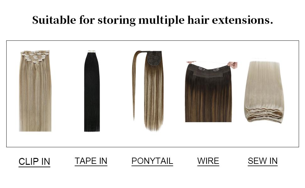 Sunny Hair Extensions Holder and Dust-Proof Storage Bag Hair Extensions Hairpieces Waterproof Portable Suit Organiser Hangable
