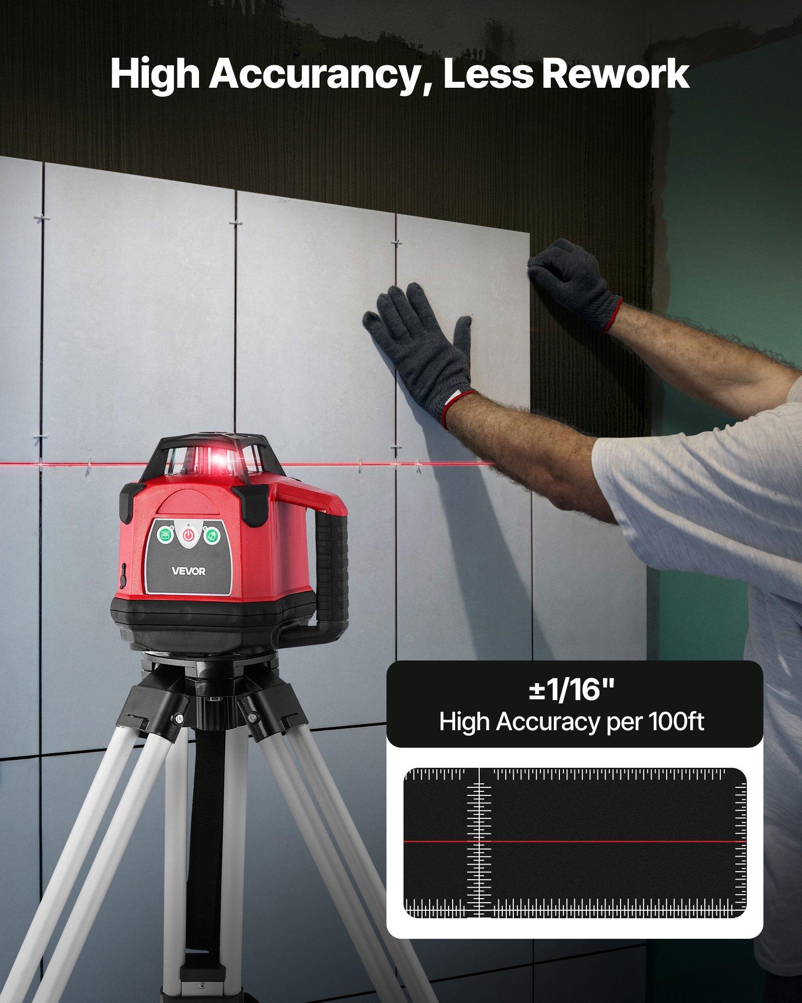 VEVOR Self-Leveling Rotary Laser Level Complete Kit, 1650ft 360-Degree Red Horizontal Laser Transit, Includes Heavy-Duty Tripod, Receiver, Remote Control, Toolcase, IP54 Waterproof, 0.06 in/100 ft for Construction, Includes Tripod