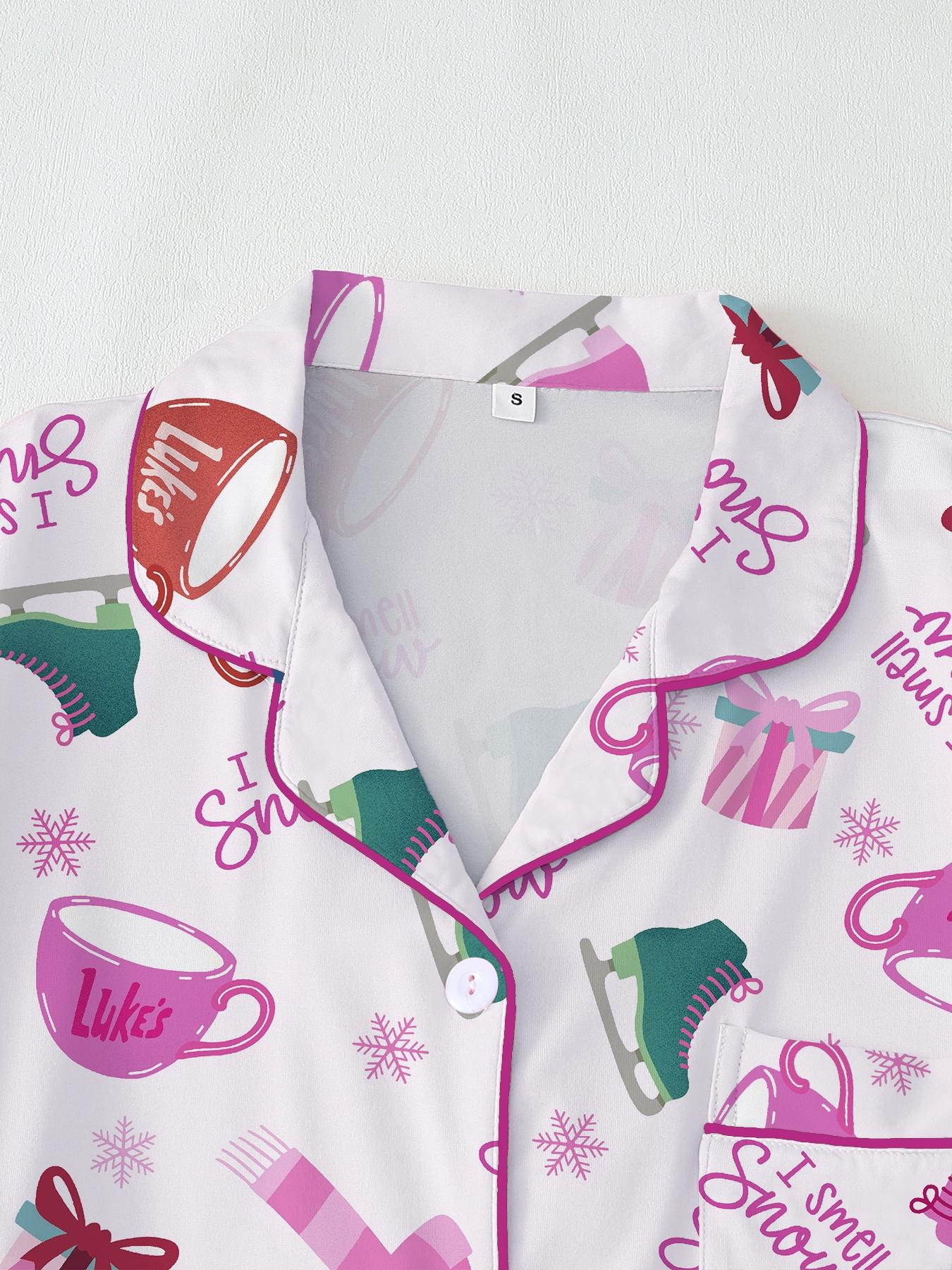 Christmas Pajamas Women's Christmas Pajama Set, Pjs, Pink Cozy Long Sleeve Top & Elastic Waist Pants, Fitted Winter Sleepwear, Perfect Holiday Gift, Gilmore Girl I smell snow, Mother daughter matching, Bookworm night, Coffee lover pajamas