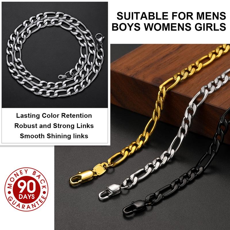 FaithHeart Figaro Chain Necklace Stainless Steel For Unisex 3MM 5MM 9MM