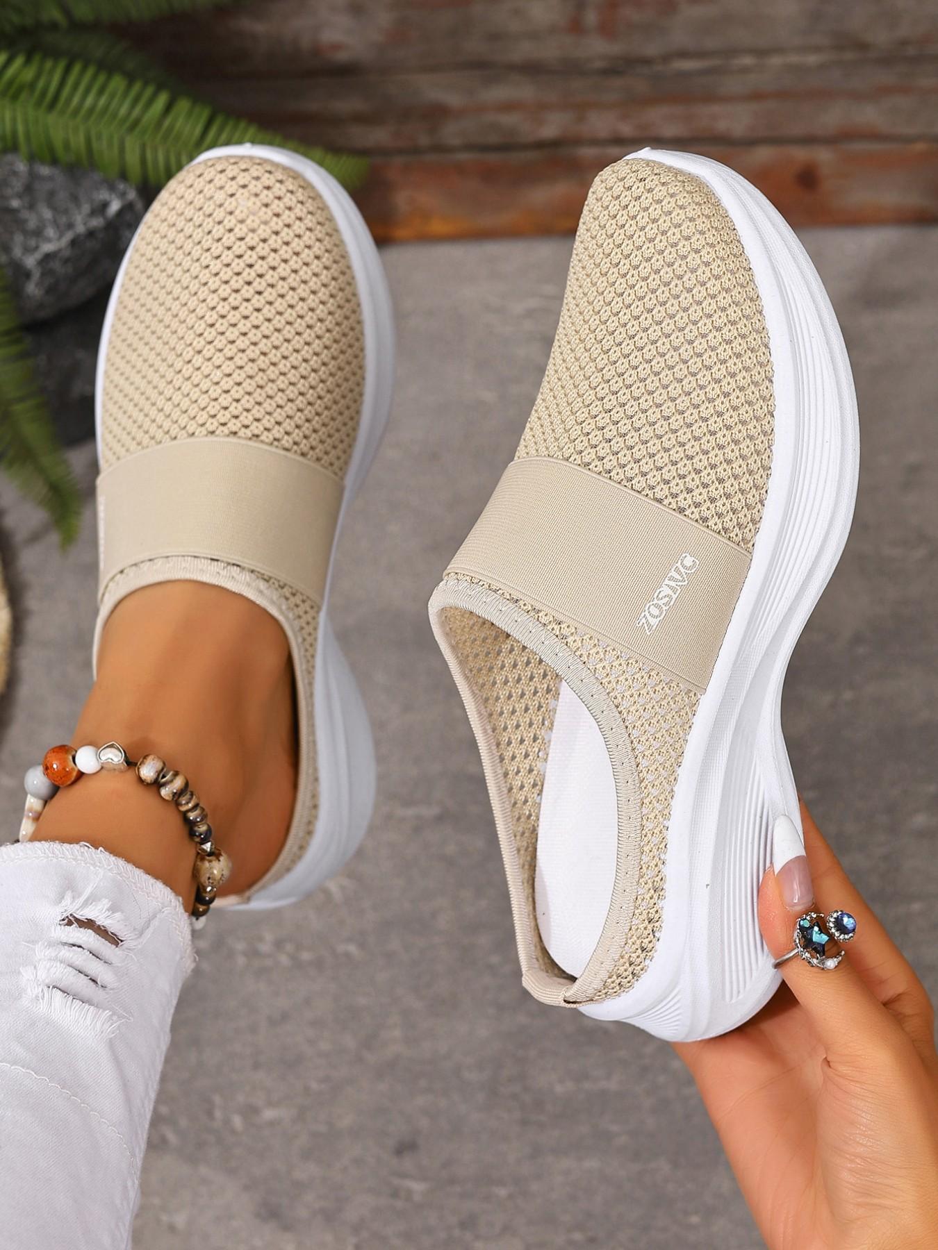 Women's Casual Sports Shoes, One-Click Slip-On, Spring Summer Beach Vacation Travel, Breathable Mesh, Comfortable Fit, Walking Shoes