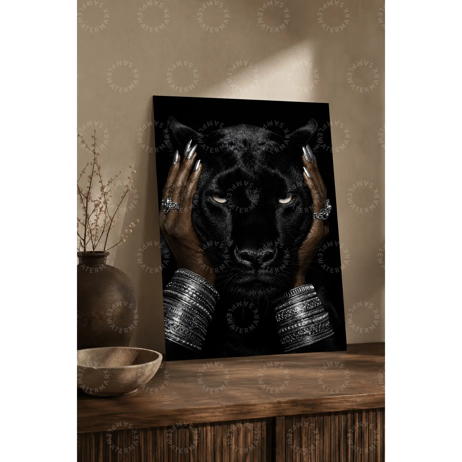Black Panther Canvas Wall Art, Dark Luxury Animal Portrait Poster, Silver Jewelry Gothic Aesthetic Print, Bedroom Wall Decor, Living Room Decor, Office Wall Art, Bold Modern Gift