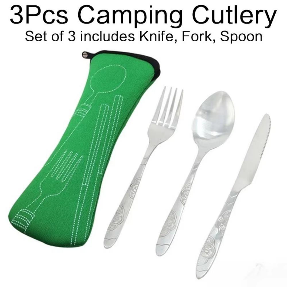 Camping Cutlery Set, Stainless Steel Travel Utensils with Spoon, Fork & Knife, Portable Set for Picnic, Hiking & Office Lunch