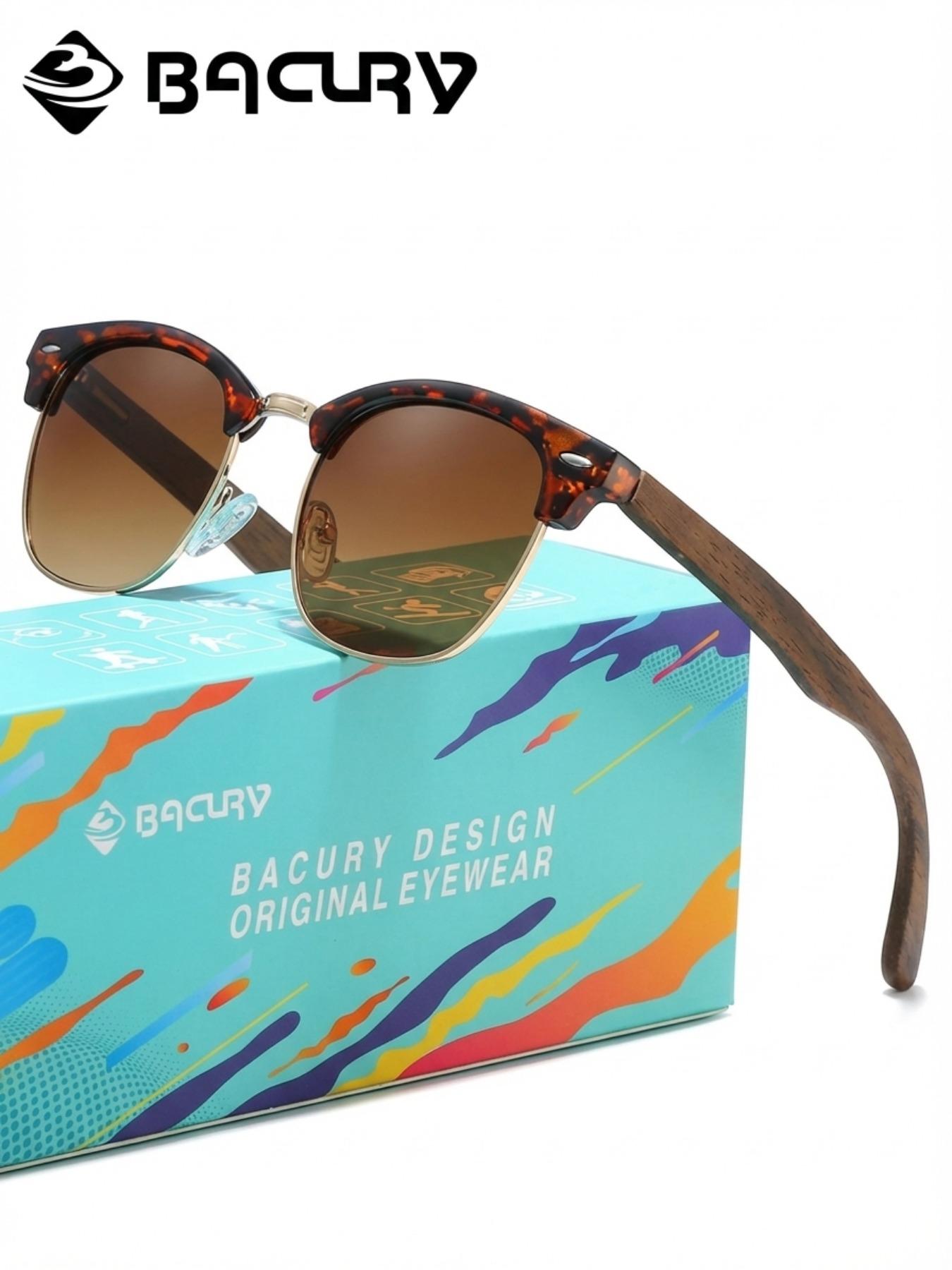 BACURY Retro Sunglasses, Polarizing Film, Men'S And Women'S Oval Half Frame, Fashionable Accessories, Daily Uv Protection, Glare Reduction, Wind And Dust Prevention, Glare Reduction