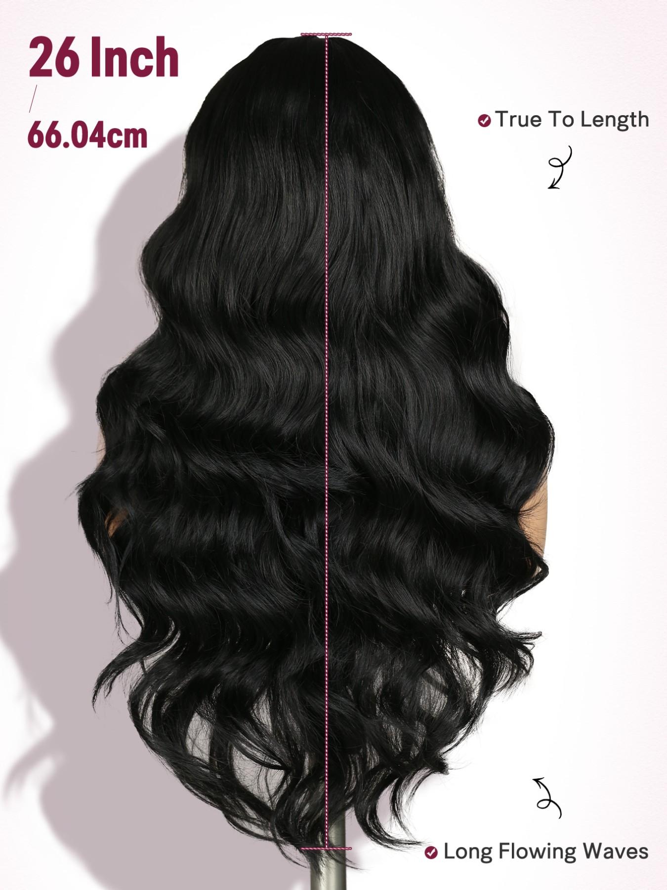 U Part Body Wave Synthetic Half Long Wavy Hair Wigs for Women, 26 Inch Glueless Wig, Heat-Resistant, Clip In, Natural, Daily Party Use