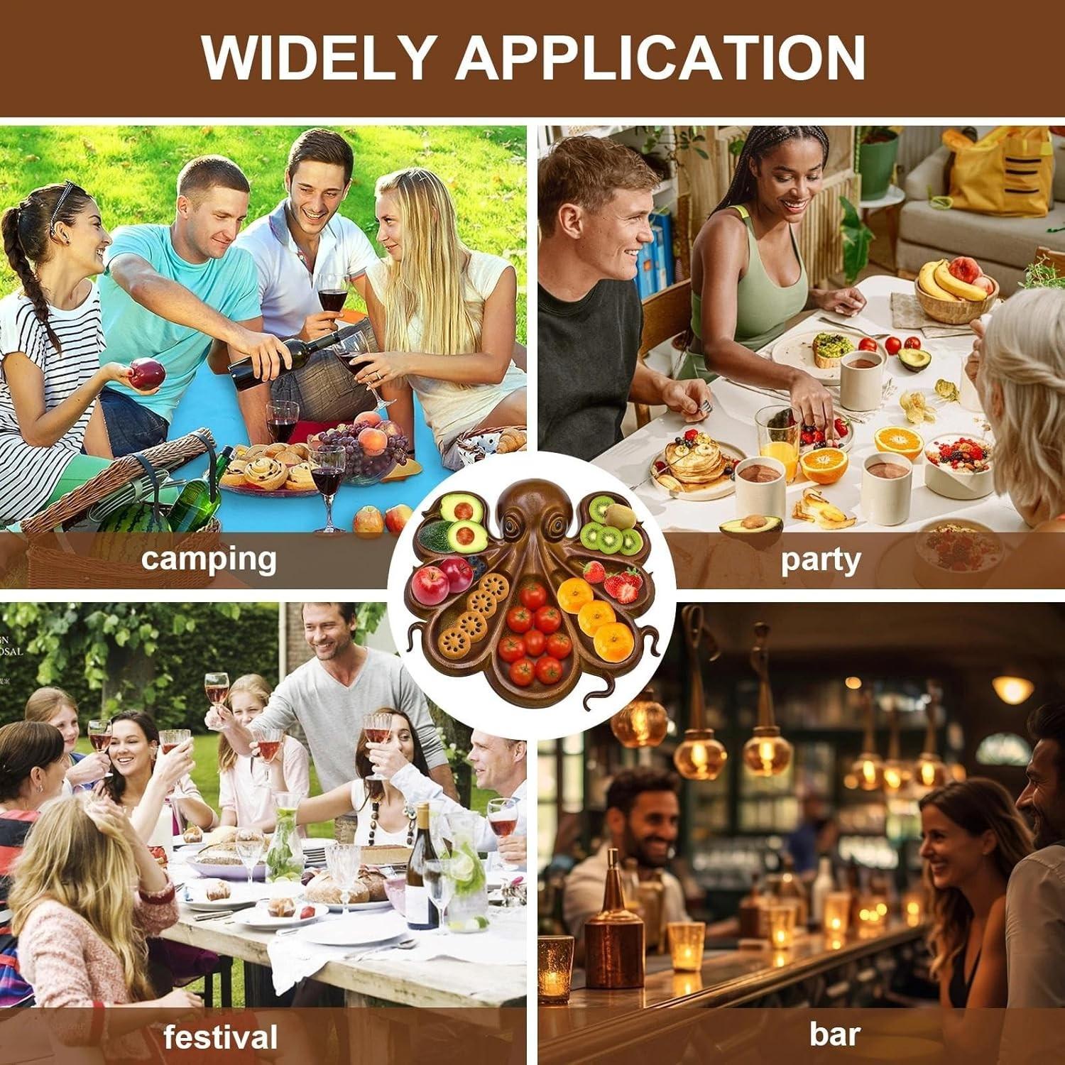 Octopus Wooden Serving Platter, Kraken Tentacle Design, Ocean Theme Tray for Cheese, Meat, Fruit, Bread & Snacks