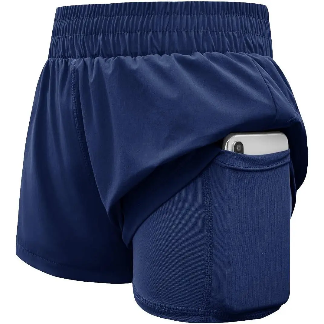 Girls Athletic Shorts High Waist Elastic 2 in 1 Running Shorts | Kids Gym Shorts with Side Pockets, Breathable Stretchy Fabric, Casual Workout Active Outfits 5-14 Years