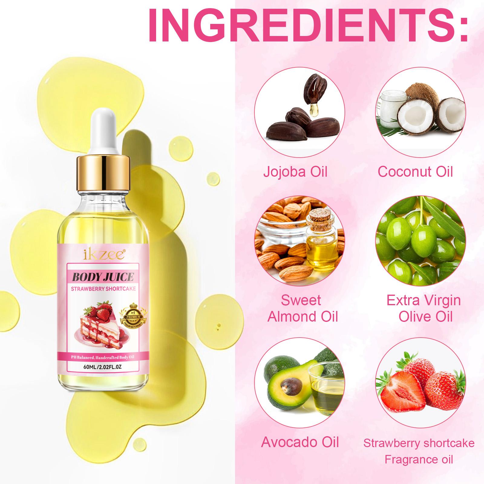 Ikzee Strawberry Cake Body Juice Oil, Non-Greasy 60ML Long-Lasting Scent Moisturizing Women Care Oil, Strawberry Scented Body Oil, Birthday Gift