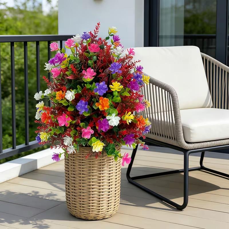 Summer Artificial Colorful Camellia Bouquet with Stake, Outdoor Festival Decor, Garden and Lawn Placement, Spring/summer, Outdoor Fake Flowers