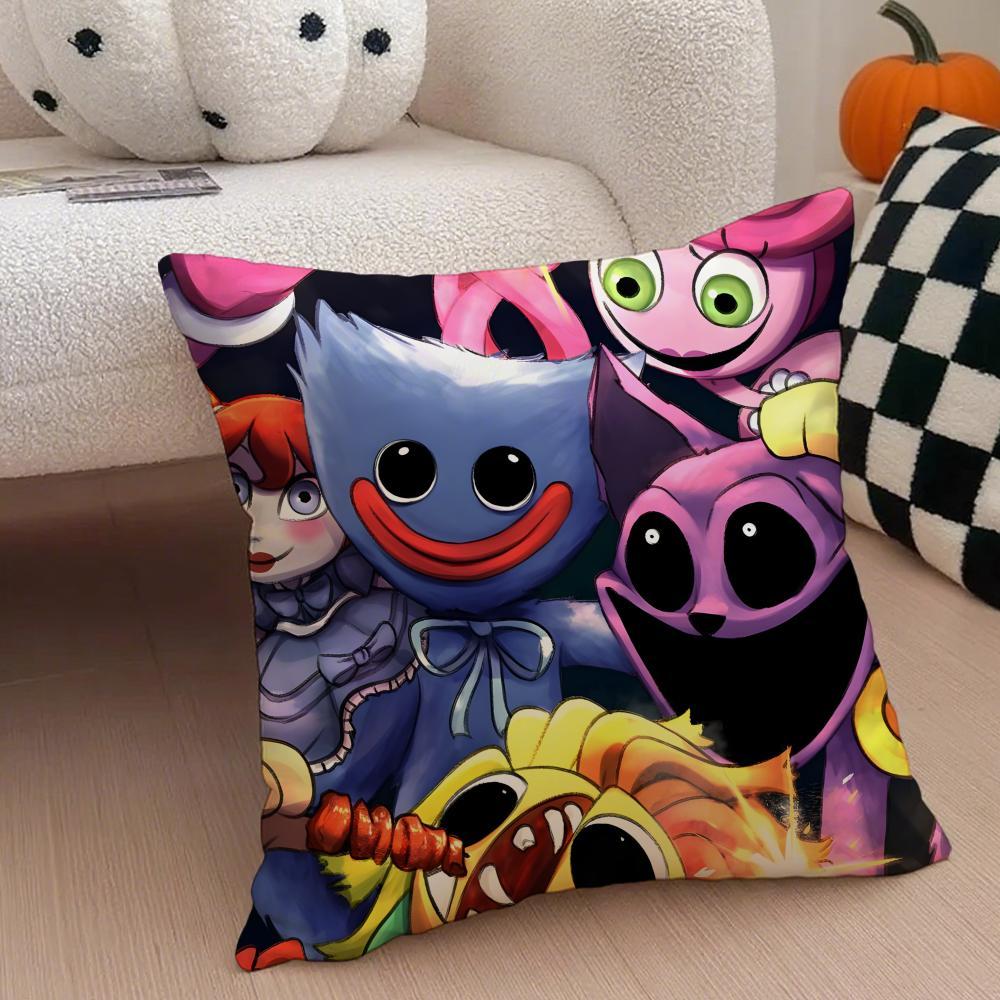 Hot Classic Horror Eerie American Video Game P-Poppy Playtime Pillow Case Anti-dustmite Pillowcase  Sofa Cushion Cover with Invisible Zipper Silky Short Plush Polyester Microfiber Fabric White Available in Standard Queen King Sizes for Home Bed Use