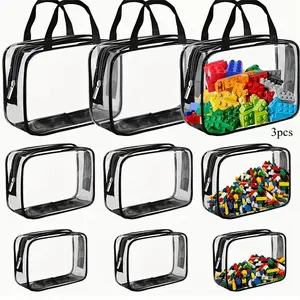Clear Toy Storage Bag, 3 Counts Waterproof Zipper Building Block Organizers, Portable Washable Storage Bags for Home, Office and School, Space Saving Bags, Organizer Storage Supplies