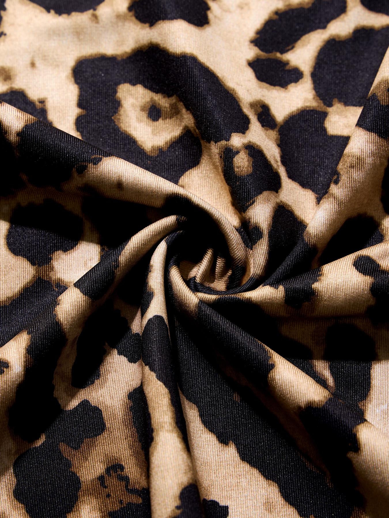 Elegant Leopard Print Bodycon Dress, Deep V Neck Lace Long Sleeve, High Waist Split Back Party Dress, Fall Fashion Women's Clothing