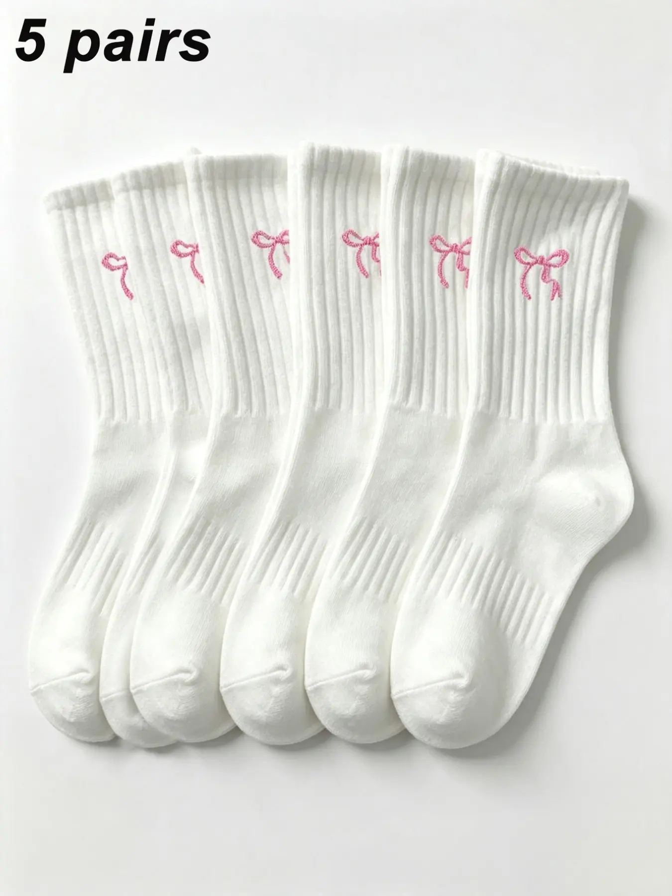 5 Pairs Women's Bow Mid-Calf Sports Sock Sets, Soft Comfortable Moisture-Wicking All Season Socks, Ideal for Daily Outings Sports Parties