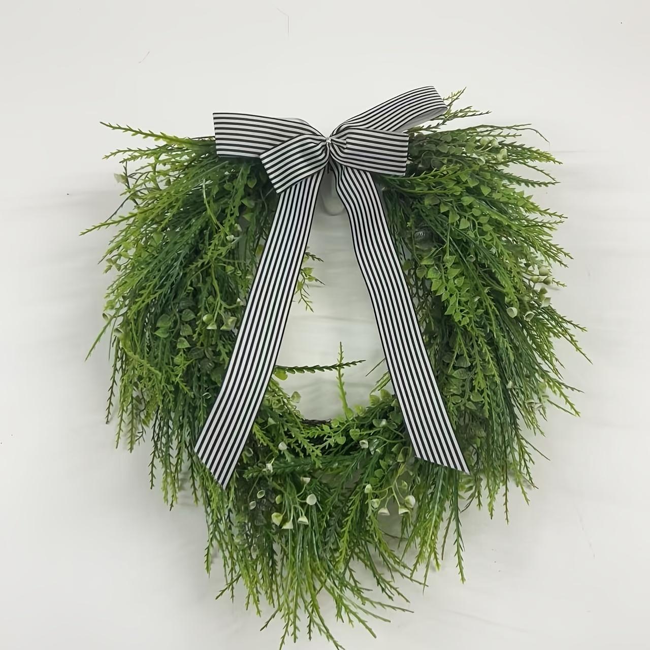 Summer Fern Water Grass Wreath, All-Season Decor, Featuring Water Grass, Cypress Leaves, Bow, Wall Decoration, Front Door Wreath