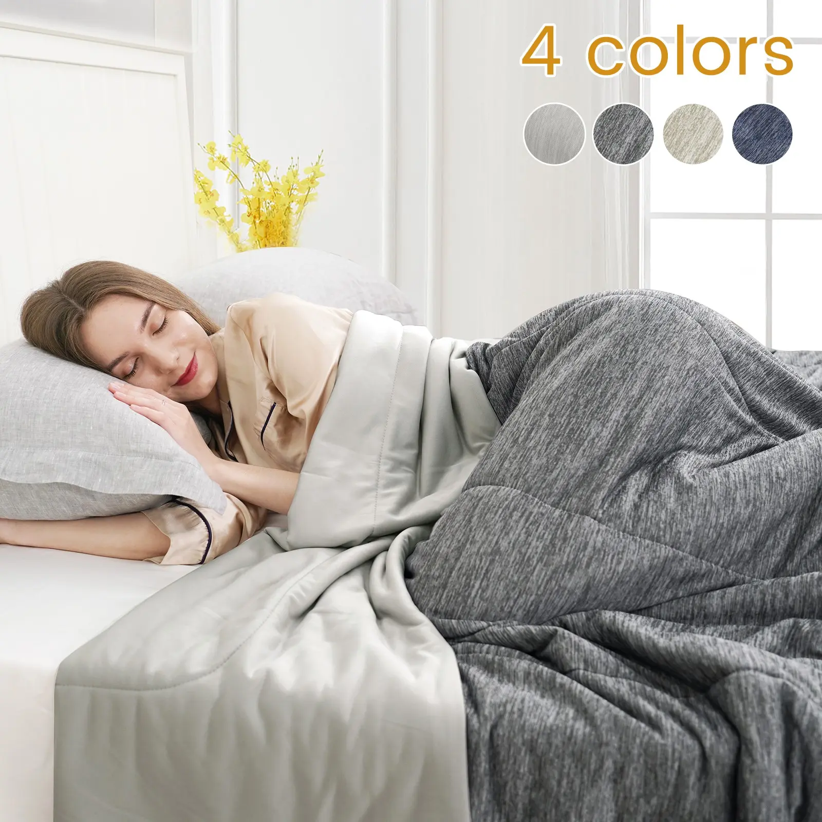 [Back-to-School]Cozy Soft Comforter , Cooling Touch Bedding Blanket for Hot Sleepers and Night Sweats, Two-Sided Quilt for Summer Cool & Winter Warmth, Breathable Lightweight Silk Smooth