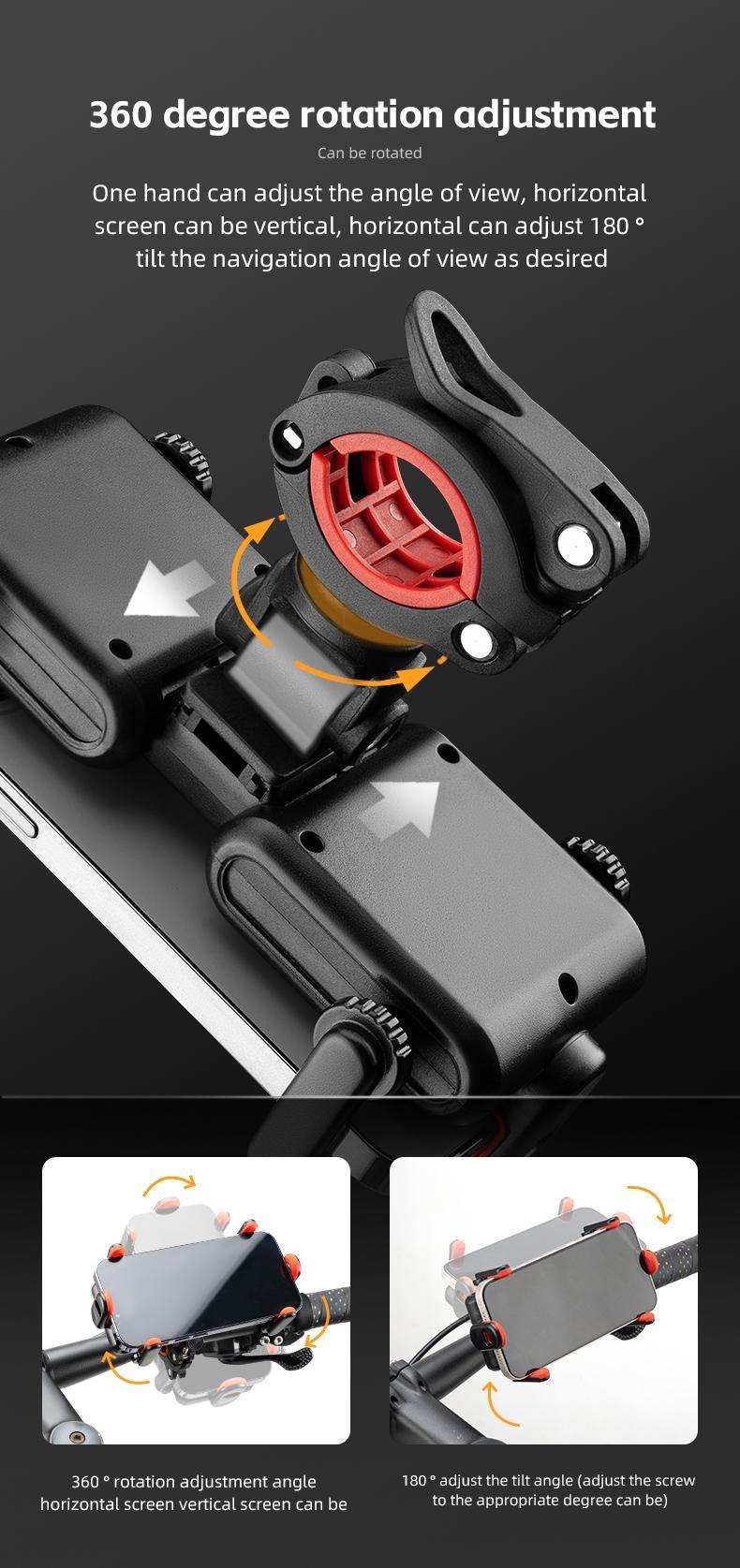 ROCKBROS Bike Phone Holder- Adjustable Motorcycle Phone Mount Handlebar Clip for Bicycle Scooter, Cell Phone Clamp for 4.1" - 6.7" Smartphones iPhone 14 Plus/Pro Max, 13 Pro Max, S9, S10 and More