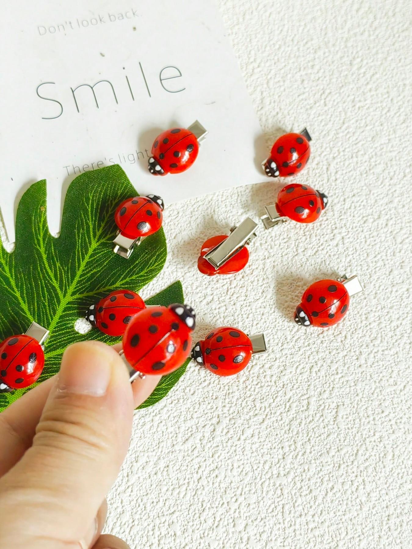 10pcs Cute Ladybug Design Hair Clips, Creative Funny Hair Clips, Fashionable Hair Accessories for Women & Girls, Minimalist Headwear Suitable for Thick Hair