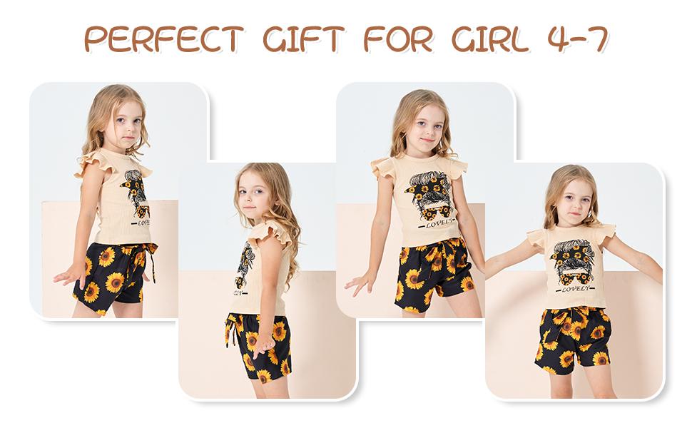 Toddler Girl Summer 2-Piece Outfit Set, Ruffle Sleeve Graphic Top & Shorts