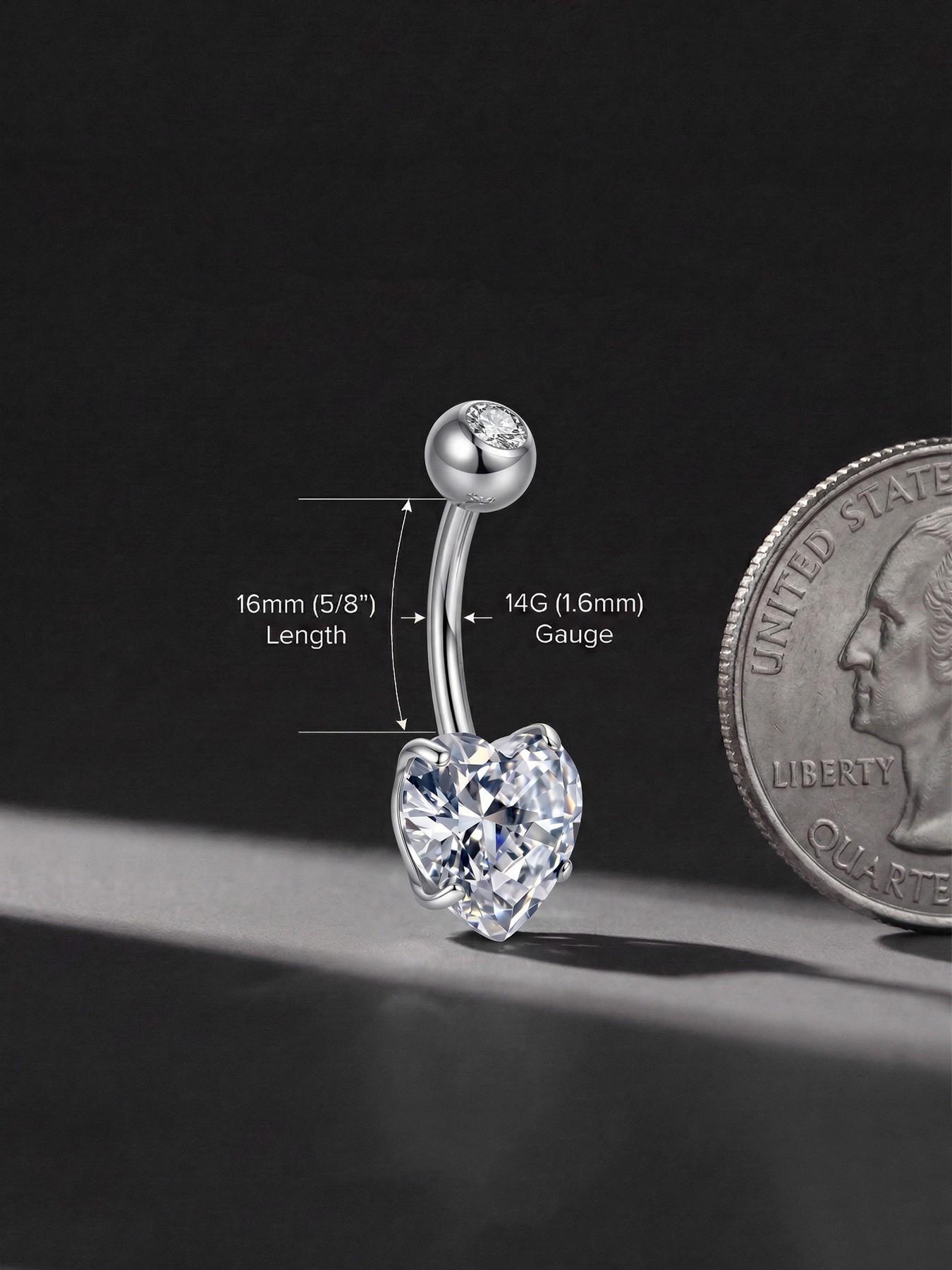 Titanium Belly Button Rings, Internally Threaded 8-16mm Long Belly Ring, Heart CZ Navel Rings for Women 14G Belly Piercing Jewelry