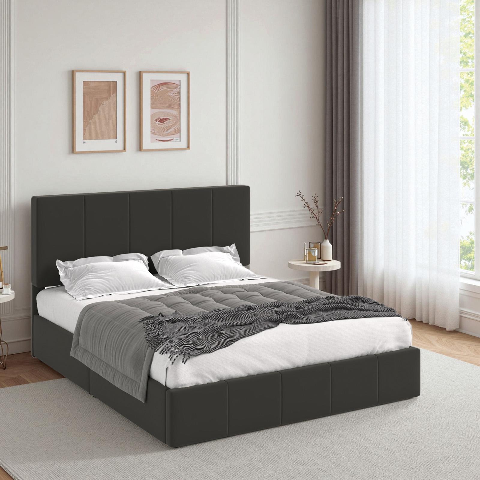 HOOMIC Upholstered Storage Bed Frame【Frame Only No Mattress】with Hydraulic Lift Base,Wide Vertical Stripe Dutch Velvet,Full/Queen/King,Black/White/Grey