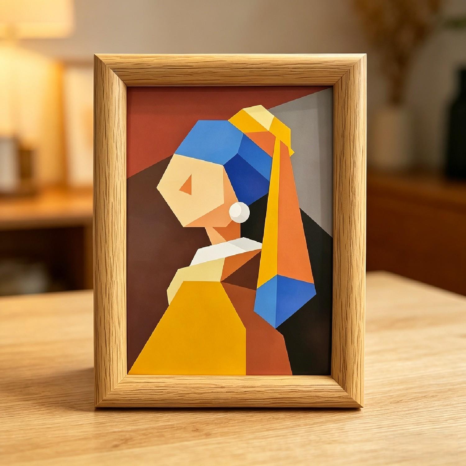 6-Inch Pearl Girl Creative Art, Geometric Abstract Style, Wooden Frame, Wall or Table Display, Home Decor, Birthday, Christmas, Valentine's Gift